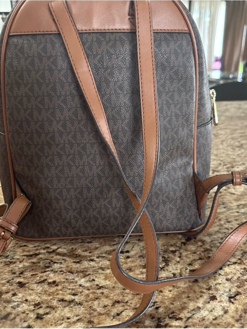 Michael Kors Brown Logo-Print Backpack with Cream Shearling Trim